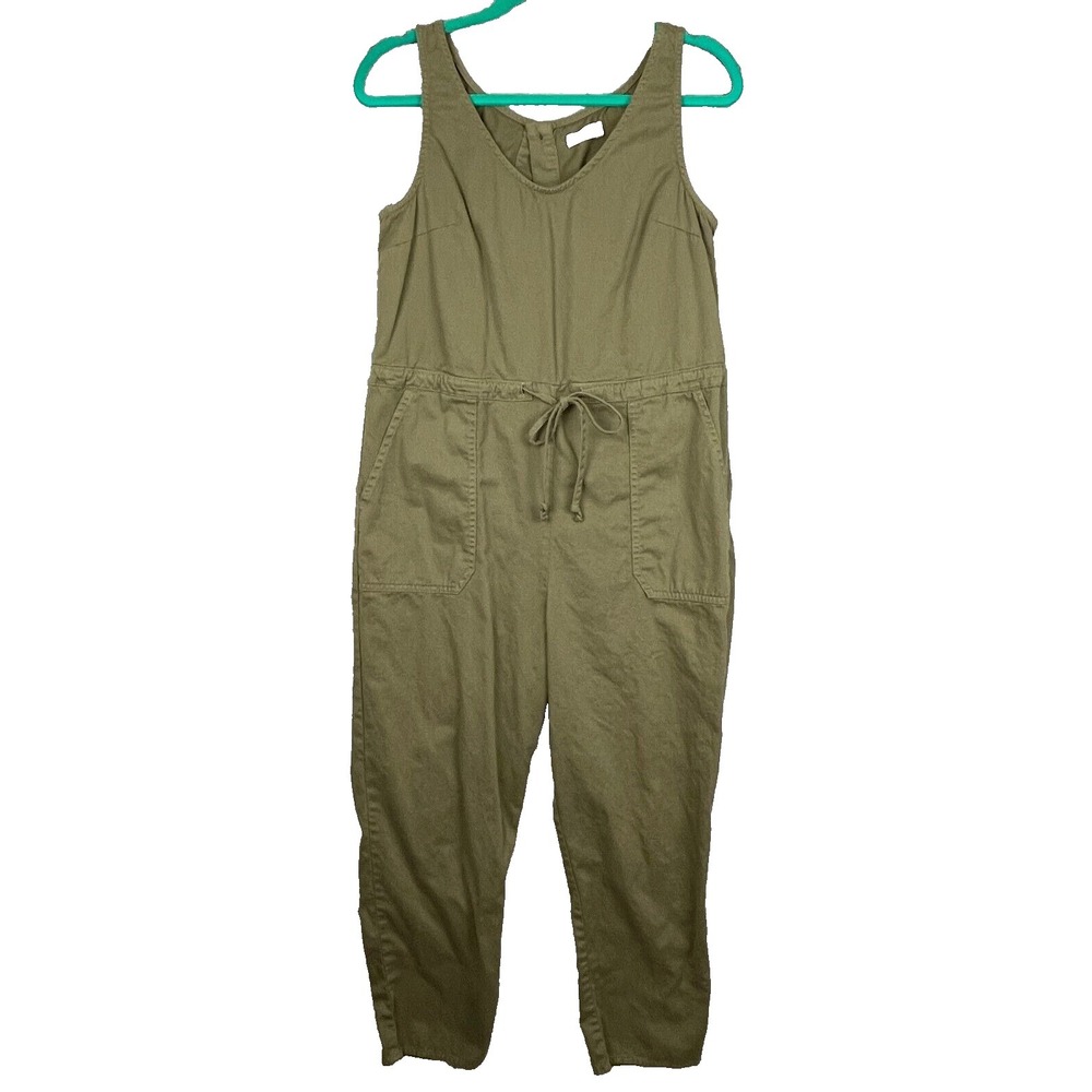 Anthropologie Unpublished Jumpsuit Women Medium Khaki Green‎ Pockets Boho Cotton